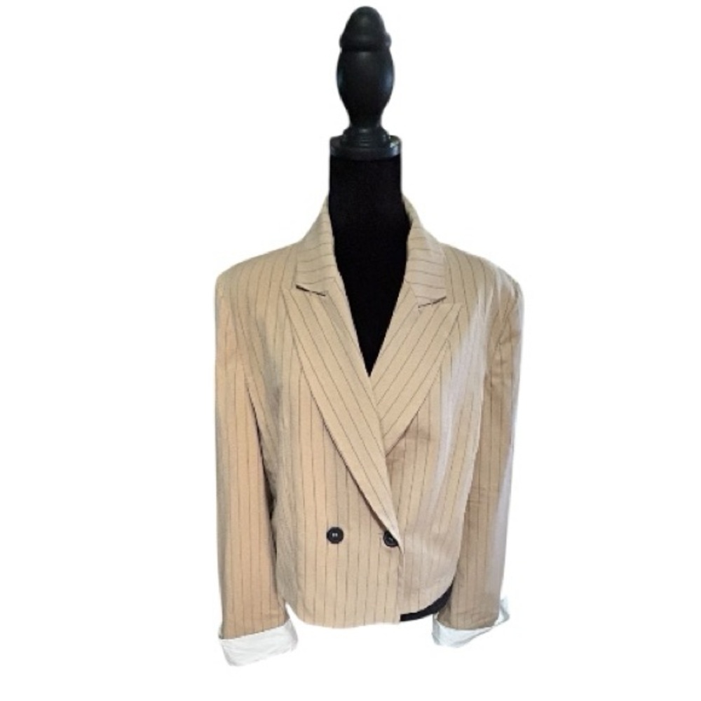 Urban Daizy Tailored Beige Pinstripe Double-Breasted Women's Blazer Large NWOT